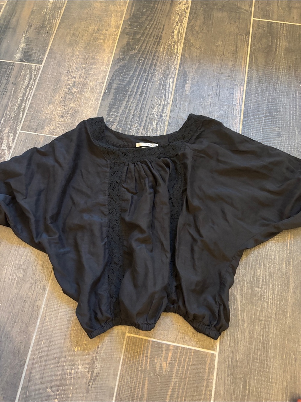 Black Lace-Trim Puff Sleeve Women's Top